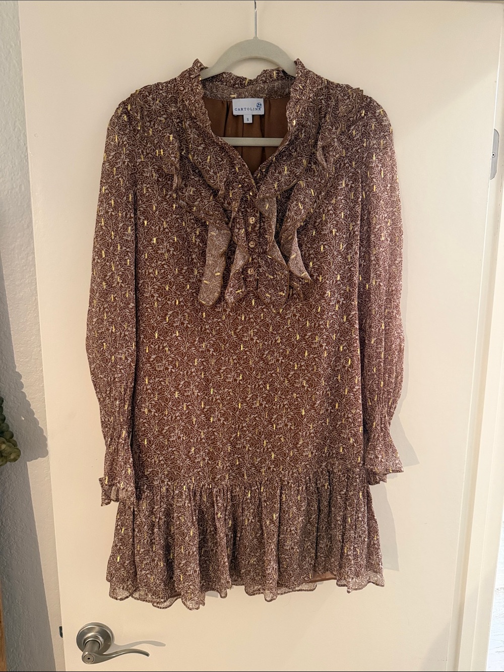 Cartolina Brown Floral Ruffle Mini Dress